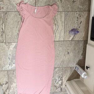 Pink Strapless Sheath Dress with Flutter Sleeves
